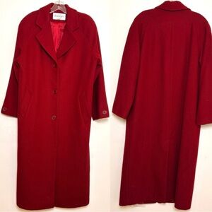 CHADWICKS Vintage Dark Red Button Front Long Wool Coat Minimalist overcoat